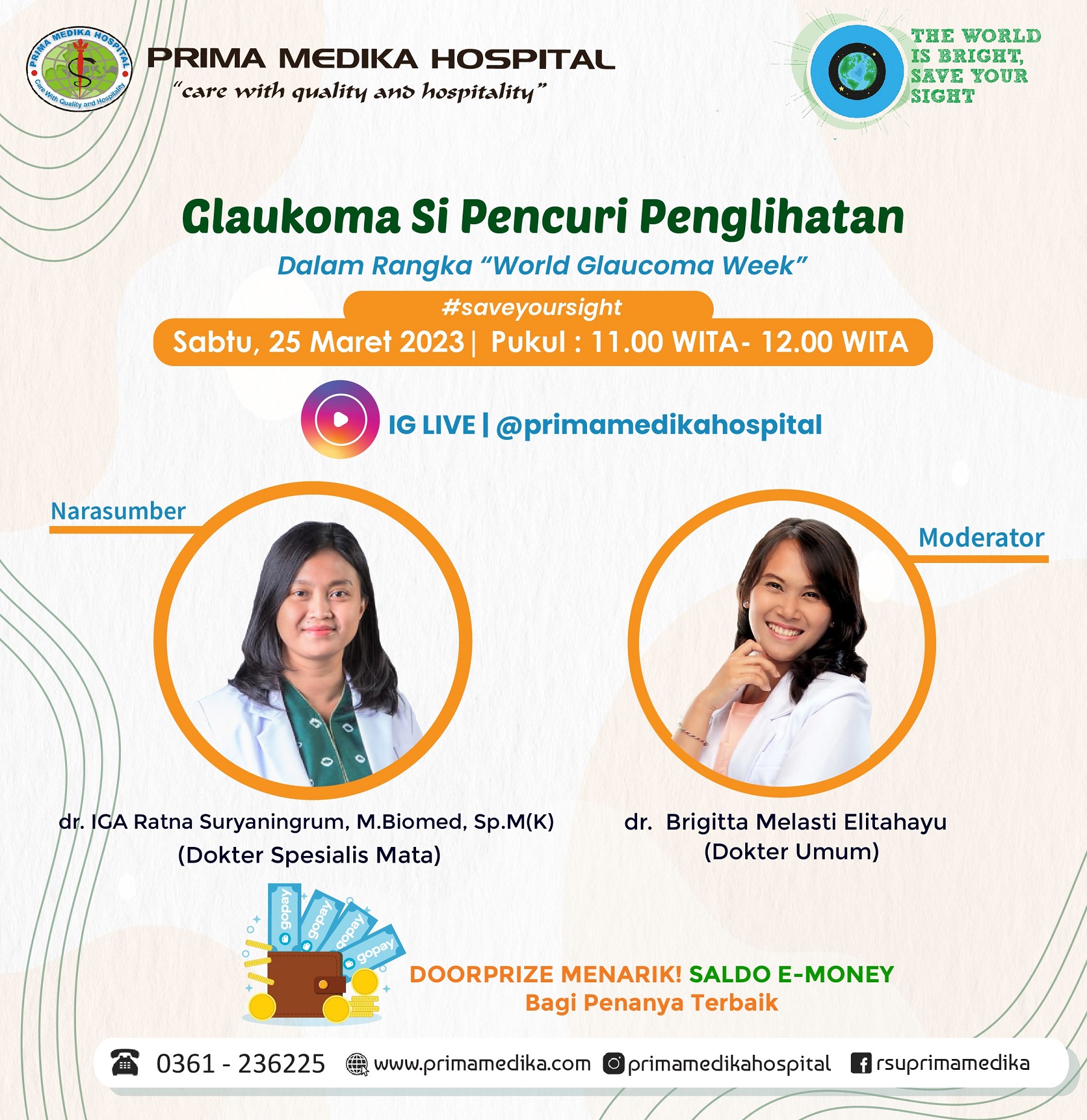 Come on, join the Instagram Livetalk session "Glaucoma The Sight Thief" with dr. Ratna Suryaningrum, M.Biomed, Sp.M