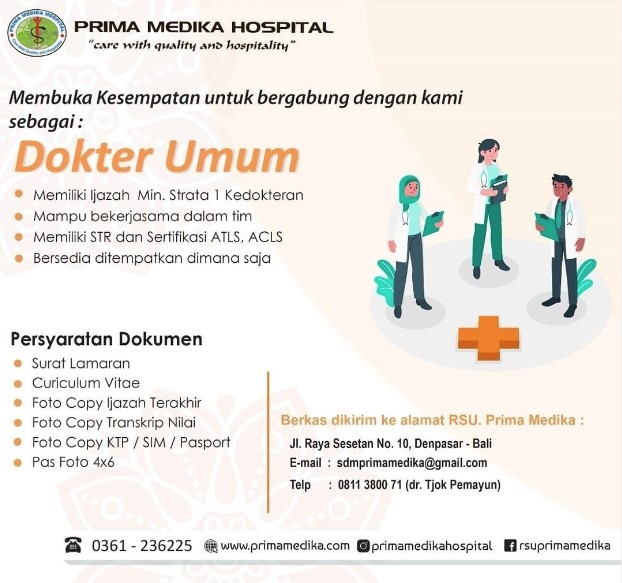 Prima Medika Hospital membuka kesempatan untuk bergabung sebagai Dokter Umum